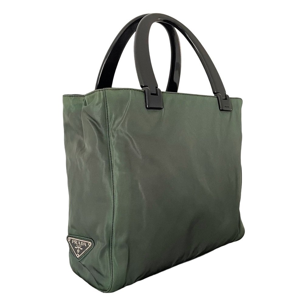 Prada green nylon black plexi handle vintage 90s tote bag